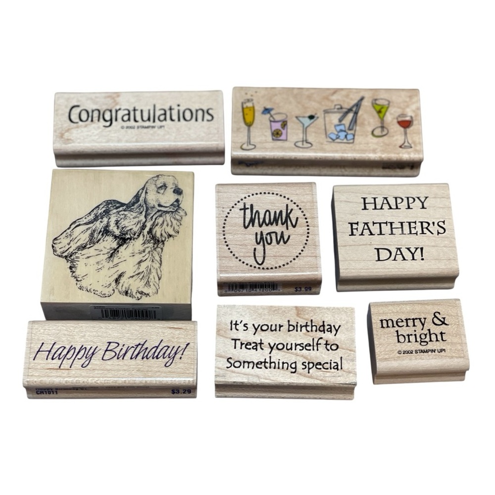 Vintage Fun Filled & Stampin Up Wood Mount Rubber Stamps Mixed Themes Dog Party